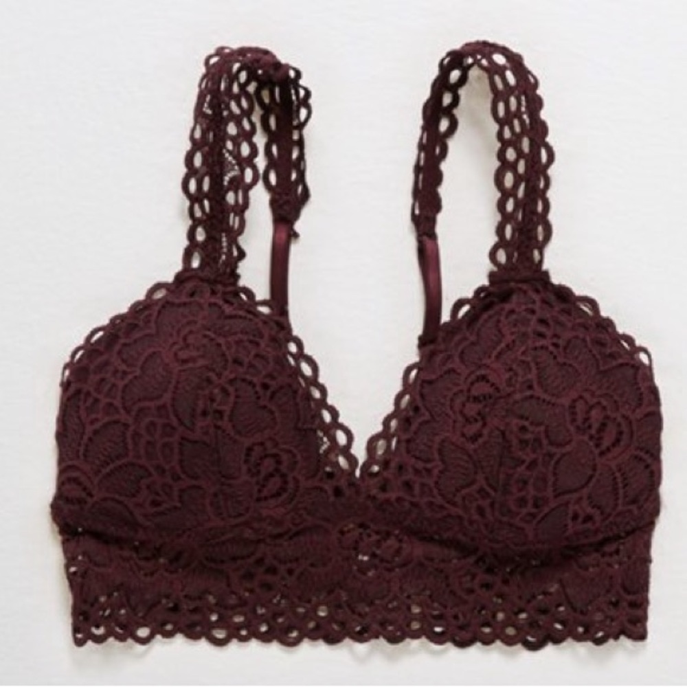 Aerie boho padded lace bralette size medium deep plum color